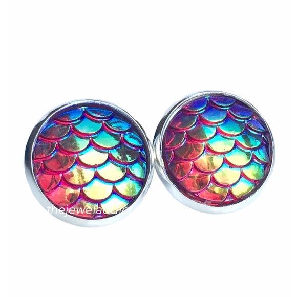 thejeweladdict Jewelry - 3 for 15🎀Ruby rainbow mermaid scale studs